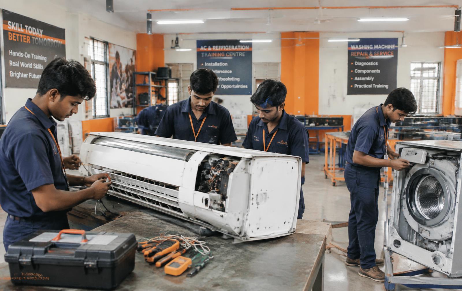 Students learning appliance repair at Royal Technical Trade Center